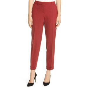 Hugo Boss Red Pinstripe Wool Tocanes Pants Tapered Leg Cuffed Crop Work Womens 8